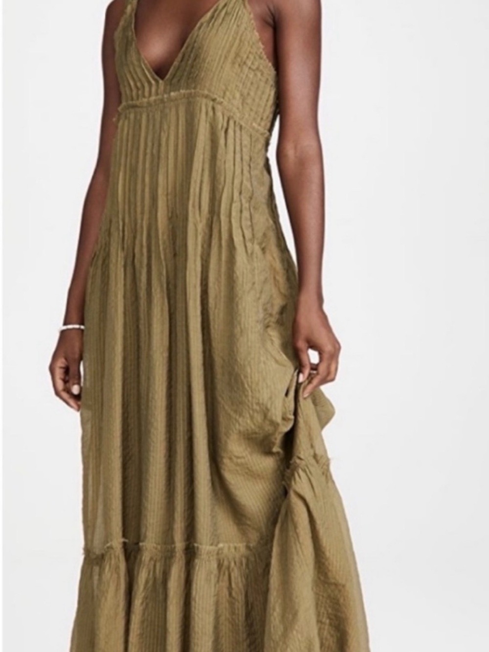 FREE PEOPLE Olive Green V-Neck Maxi Dress- Medium
